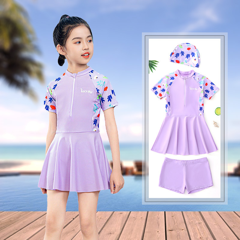 Children's Swimwear Girls' One-Piece Skirt Korean Big Kids Baby Split Boxers Conservative Girls' Student Swimwear