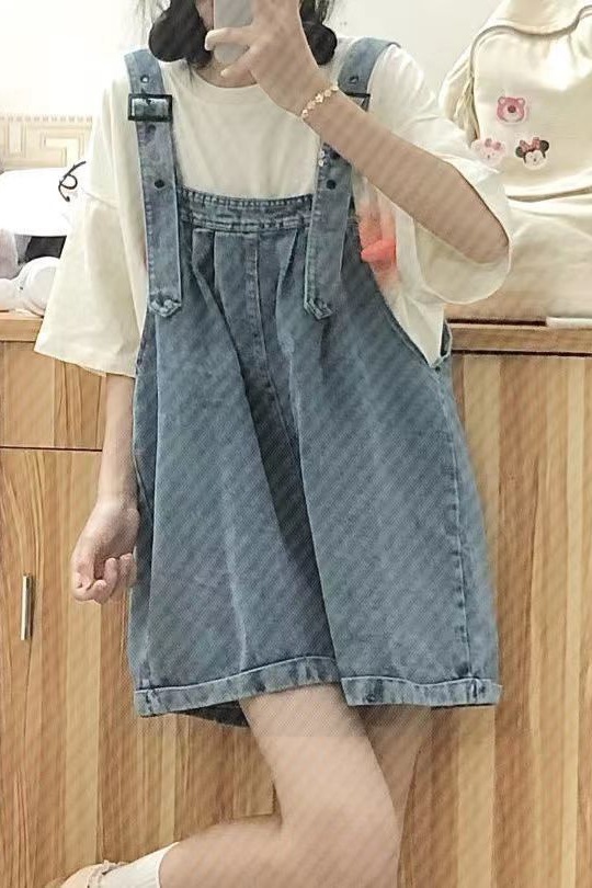 Milk Salt Style Small Sweet Fresh Strap Jeans Women's Age-reducing Summer New High Waist Loose Fashionable Pants