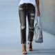 2021 Amazon wish cross-border independent station new women's tight solid color white-on denim ripped jeans