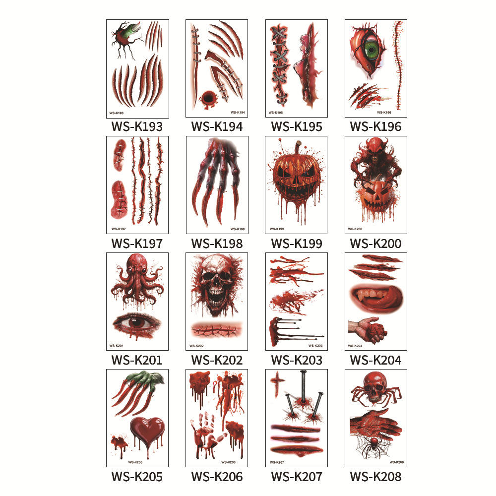 Cross-border New Halloween Tattoo Sticker Simulation Bloody Scar Sticker Realistic Horror Disposable Temporary Waterproof Sticker