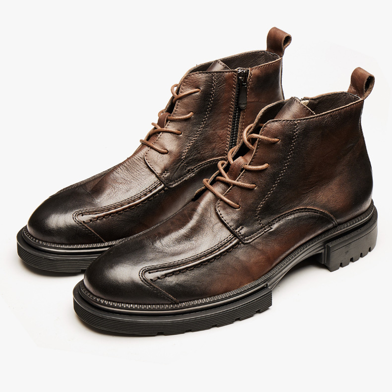 HPIOPL quality 4998 high-top zipper Martin boots cross-border thick-soled round-top ankle boots distressed men's boots
