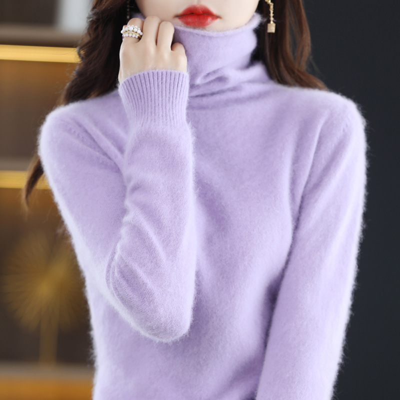 Autumn and Winter New Women's Loose Pile High Collar Cashmere Pullover Short Mink Knitted Sweater Base Shirt Wool Sweater