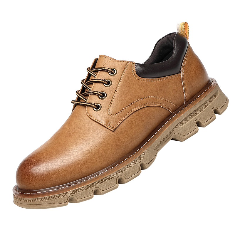 Men's Work Shoes 8cm Inner Height Men's Leather Shoes Genuine Leather Outdoor Casual Shoes Low-top Walking Martin Shoes