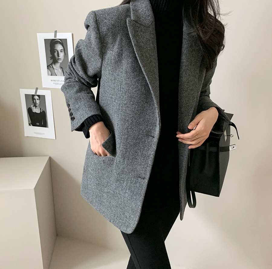 In stock 2023autumn new solid color all-match woolen suit jacket for women South Korea Dongdaemun purchasing agent