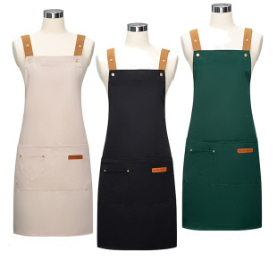 Korean fashion men's and women's solid color halter apron Kitchen home cooking work clothes apron Coffee shop apron