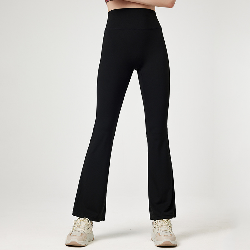 High Waist Hip-lifting Slim Flared Pants Women's Fitness Yoga Sports Dance Dipped Wide Leg Micro-pants Belly-closed for Summer