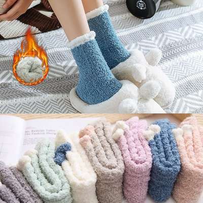 Coral velvet socks for women postpartum sleep autumn and winter mid-calf home fleece-lined thickened confinement socks plush floor socks