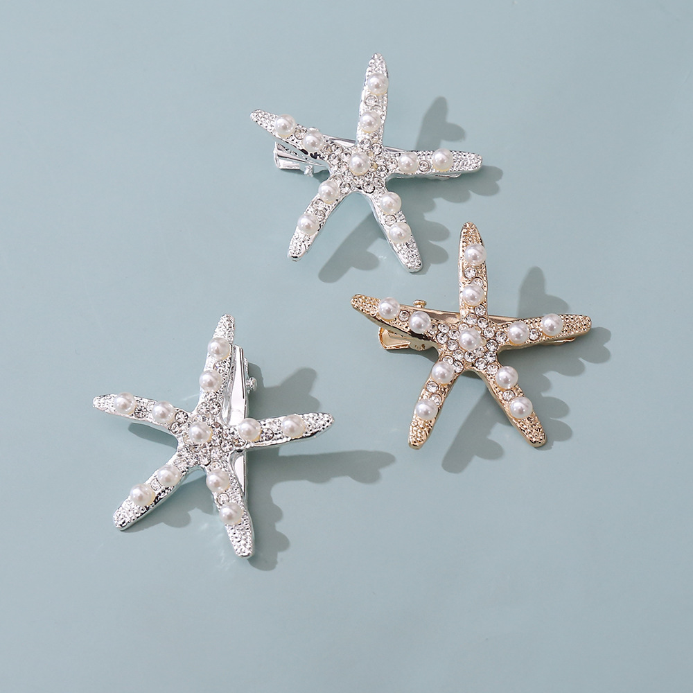Korean bridal headdress Mori fairy Super fairy wedding dress starfish Diamond hairpin New Pearl wedding accessories