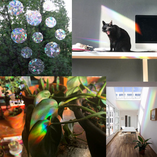 Cross-border colorful rainbow prism electrostatic glass paste round stars hummingbird 3D laser glue-free anti-collision window film
