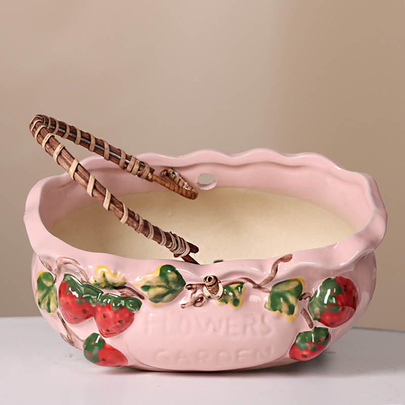 Creative succulent pot large diameter stoneware breathable large meat plant basket home gardening strawberry watermelon basket