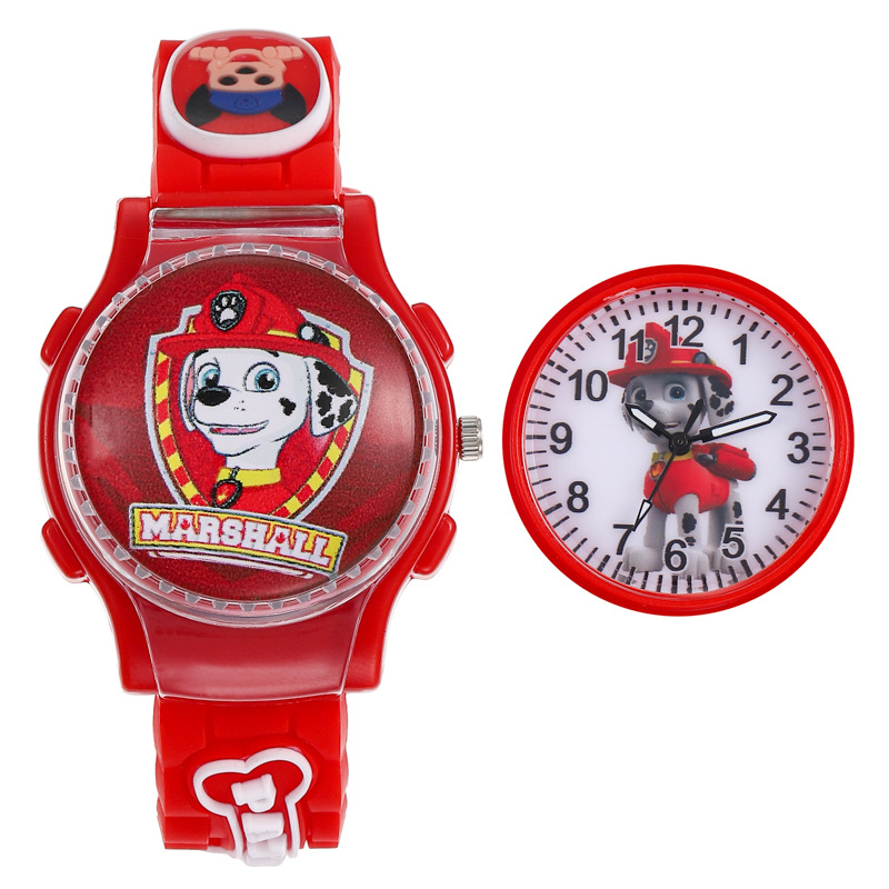 Cartoon flip children's watch puppy Archie rotatable gyro quartz watch boys and girls toy electronic watch