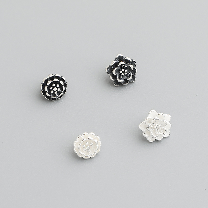 S925純銀泰銀蓮花紐扣手工DIY編繩手鍊項鍊收尾扣花朵連接扣配件