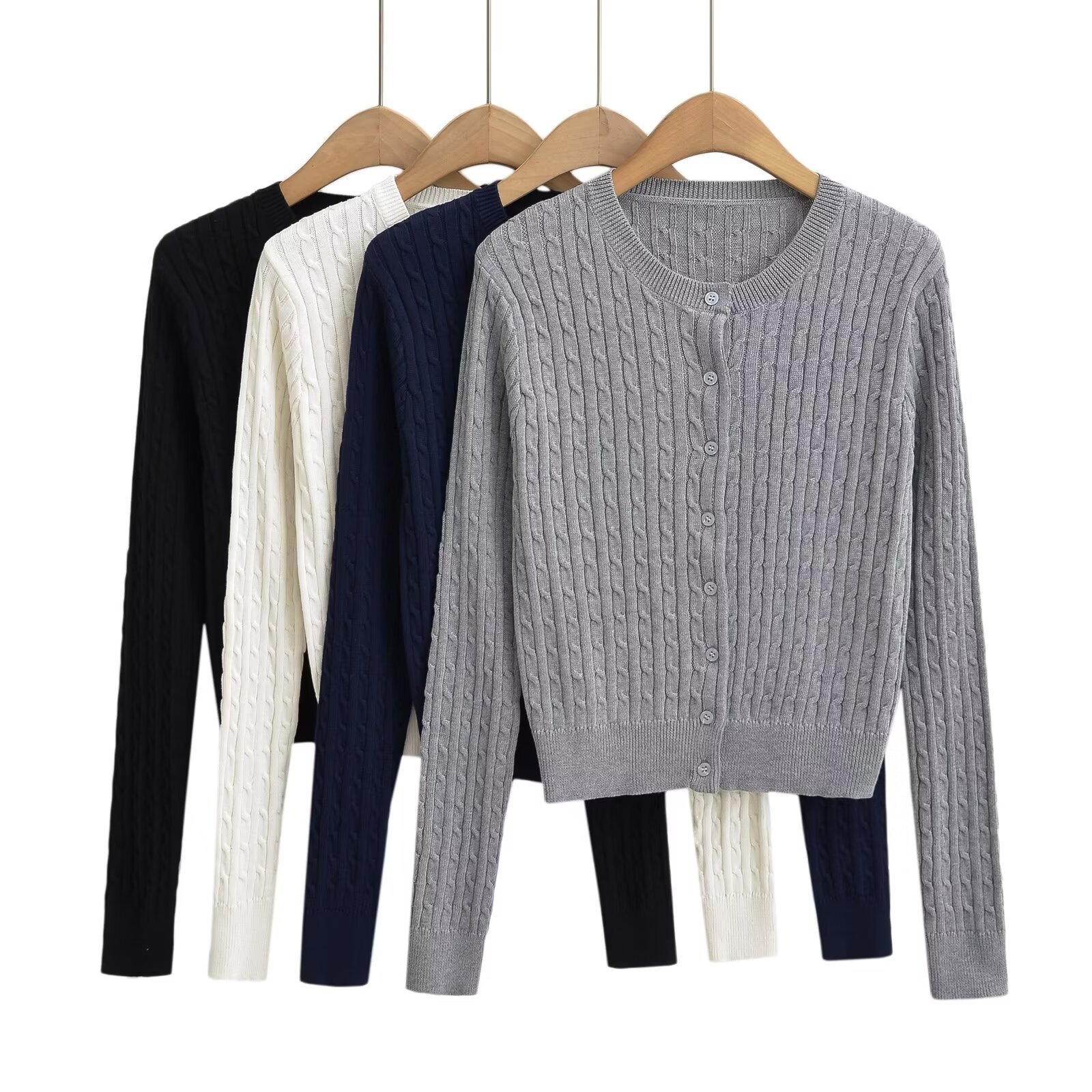 Europäische und amerikanische Frühlings- und Herbst-Twist-Strickjacke mit langen Ärmeln, Persönlichkeit, Mode, dicke Nadel, Kurzmantel, Oberbekleidung_voghion.com