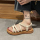 Upgraded New Style Roman Sandals Women's Flat Spring Strap Soft Bottom Summer Sandals Women's Cross Strap Out-Wear Sandals