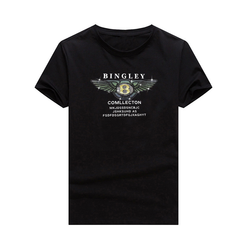 European station fashion summer new fashion brand men's mercerized cotton letter hot drilling short sleeve slim T-shirt men's fashion European goods