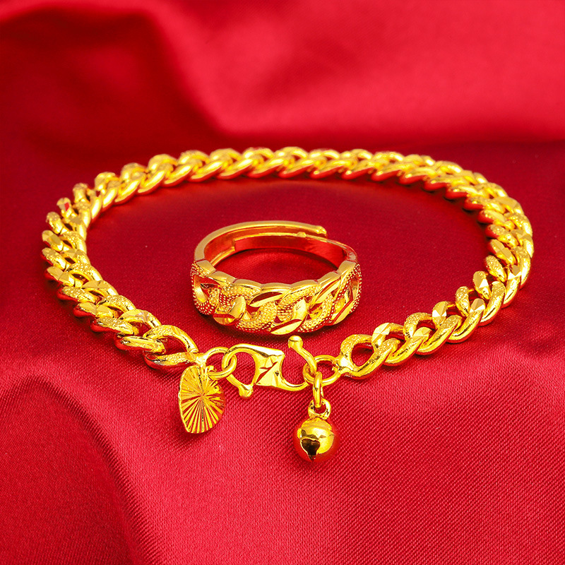 Vietnam Sand Gold Vintage Twist Bracelet Set Real Gold Plated Twist Ring Bracelet _voghion.com
