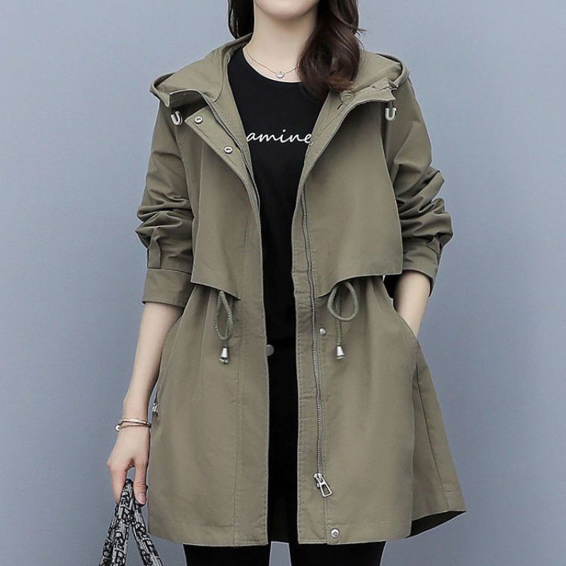 Workwear windbreaker Women's Mid-length 2023spring and autumn New loose casual fashion Army brown hooded coat fashion