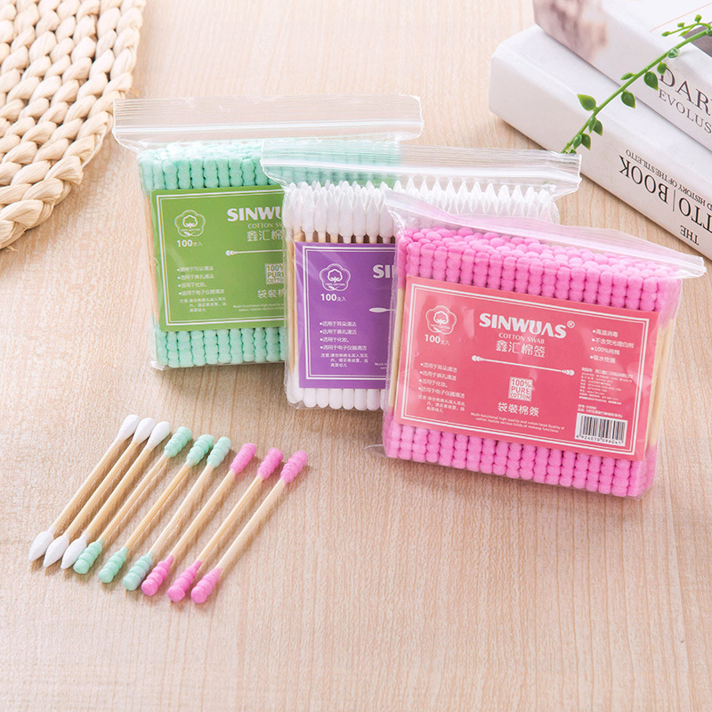 Double-headed disposable cotton swab ear-pulling cotton swab cotton swab makeup remover makeup hygiene ear-pulling cotton swab cotton wooden swab