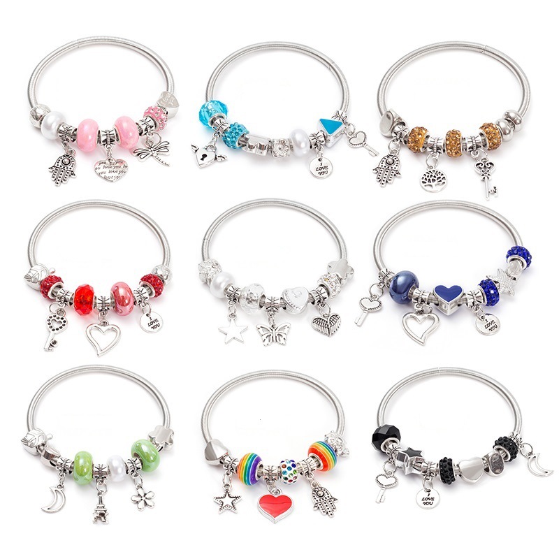 Fashionable simple Pandora heart pendant bracelet versatile elegant colorful bracelet niche light luxury retro bracelet