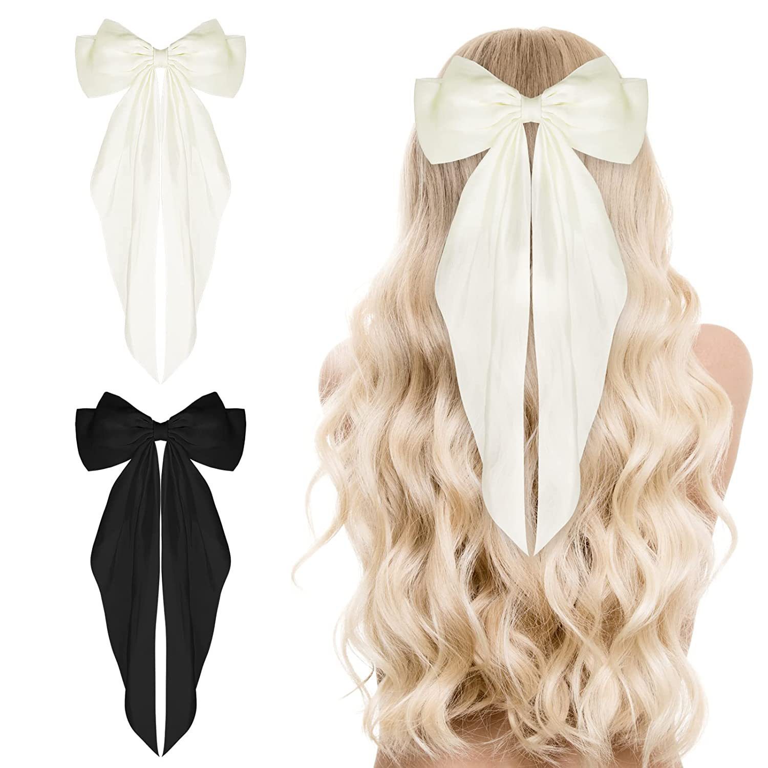 Amazon Satin Bow Ribbon Hairpin Women's Head Elegant Retro Simple Hairpin Spring Clip Hair Accessories