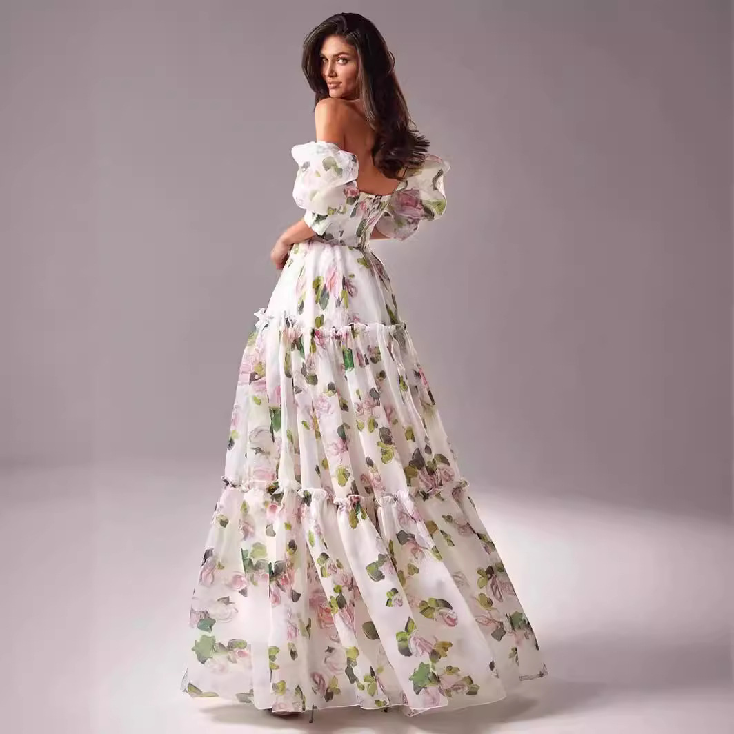 Europe and the United States cross-border new off-shoulder European and American women's fashion organza fairy long temperament evening dress dress