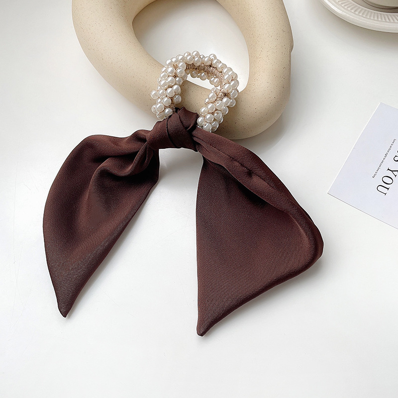 Korean Hair Rope Pearl Hair Loop Sweet Headwear Mori Style Girls' Ribbon ins Style Rubber Band Hair Accessories Ribbon