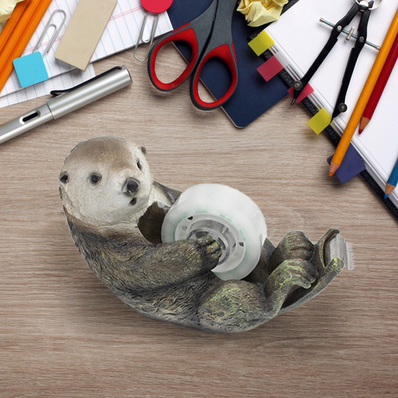 Cross-border new creative office desktop stationery cute otter-shaped resin tape holder cutter birthday gift