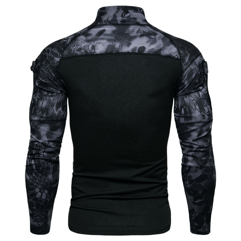 2024 Amazon Men's Military Battlefield Outdoor Elastic Fitness Camouflage Long Sleeve T-Shirt Men's Zipper Pocket Men's Clothing