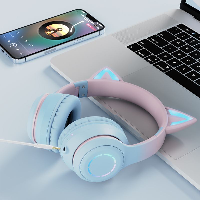 New gradient cat ear headset Bluetooth headset wireless Luminous Gaming e-sports anchor headset BT029C
