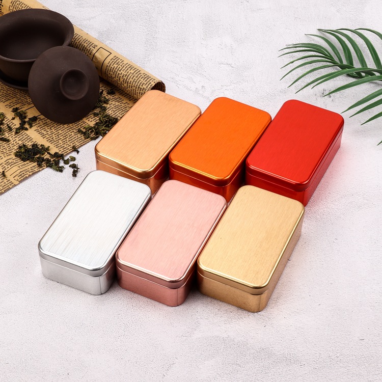 Factory tinplate tea can packaging iron box convenient small storage box brushed tea metal box poker card box