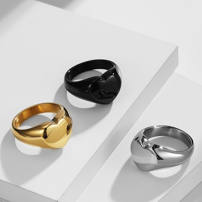 European and American Brand Style Stainless Steel 18K Gold Plated Loving Gloss Ring Gender-free Simple Men's and Women's Proposal Jewelry