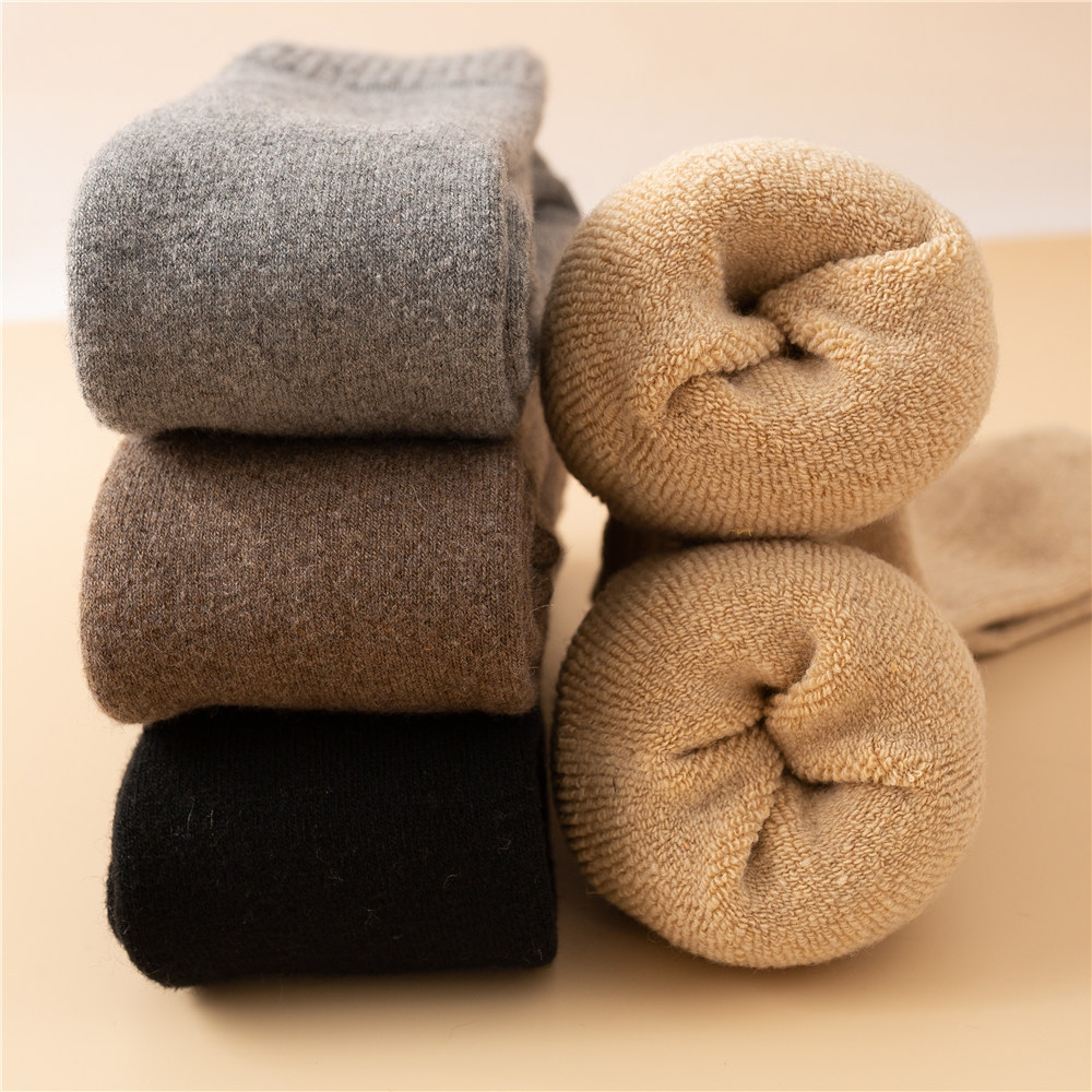 Verdickt waarm Woll Iwwer-de-Knéi Socken Damen Terry Einfarweg Hierscht a Wanter Samt Héichhéicht Woll Oberschenkelsocken_voghion.com