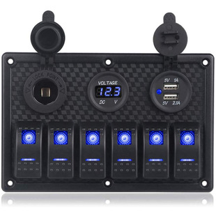6-position ship type switch panel 5p ON-OFF multi-color including dual USB charger + voltage digital display meter