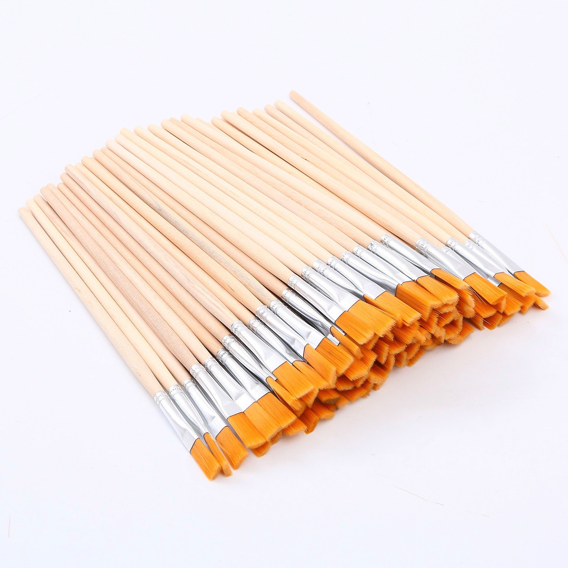 Wooden Pole Flat Head Brush Nylon Bristle Flat Line Pen Pointed Pen Gou Line Pen Digital Oil Brush Gypsum Doll Brush