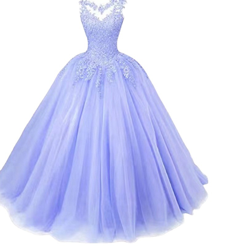 Cross-border Foreign Trade Evening Dress Blue 2025 New Style Elegant Student Art Examination Dress Women's Long Bel canto Solo Performance