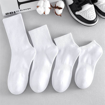 Zhuji socks men's spring and summer cotton sports mid-tube socks versatile academic style sweat-absorbent breathable fashionable white boat socks