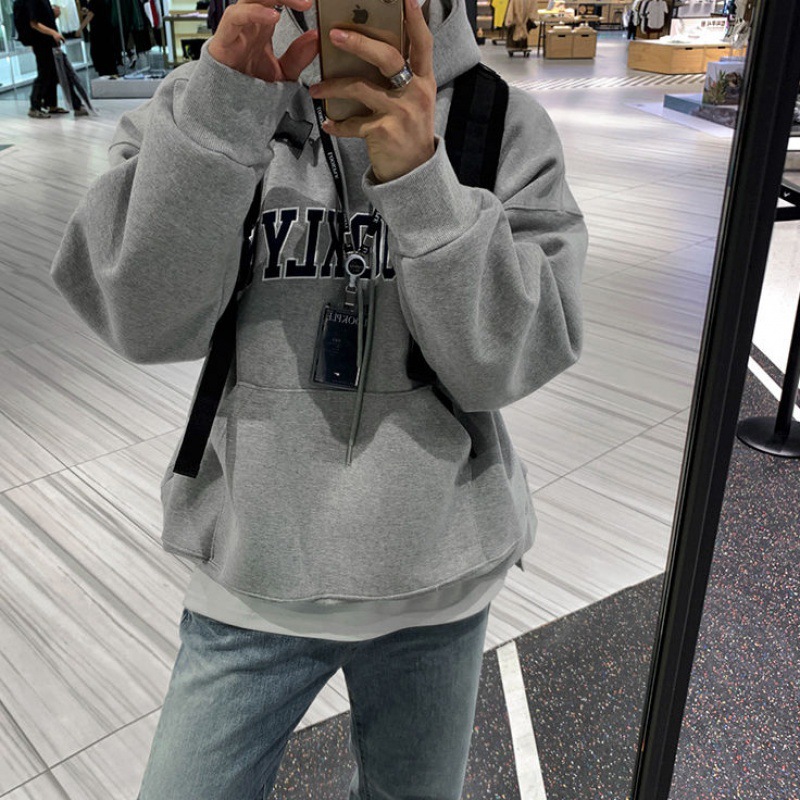 MYQ Korean-style Hooded Sweater Men's 2023 Spring and Autumn Loose Fashionable Embroidered Letter Cotton Top Jacket