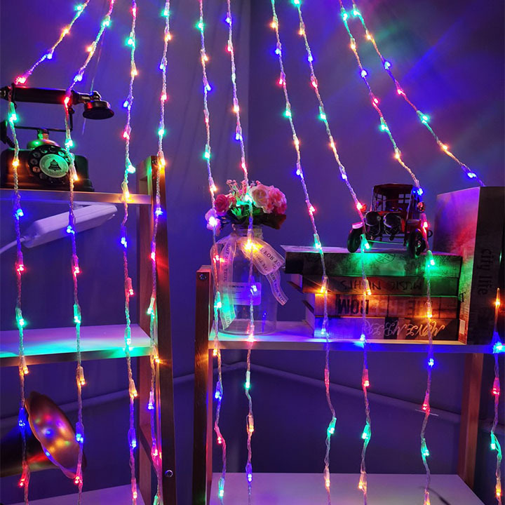 LED waterfall water lamp net red room curtain decorative lamp background layout outdoor lights string stars marquee