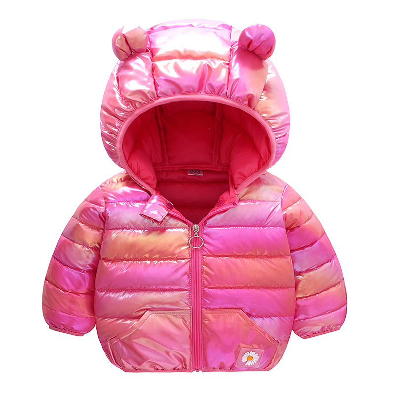 2023 new colorful children's down cotton-padded coat baby hooded pocket chrysanthemum logo boys and girls thickened coat cotton