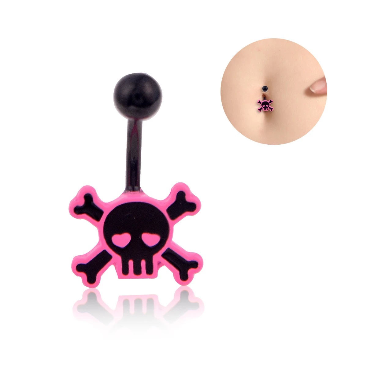 Foreign Trade Amazon AliExpress Skull Pink Rose Gold Belly Button Ring Short Ghost Head Umbilical Ornaments Body Piercing Jewelry