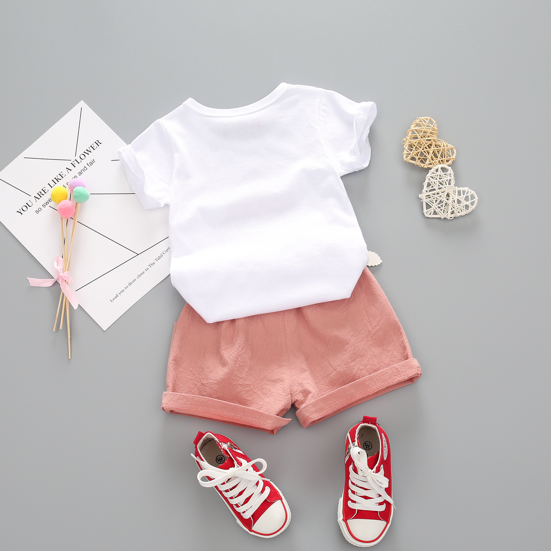 Girls' Summer Short-sleeved Suit 2023 New Arrival Korean Style Girls' Watermelon Short-sleeved T-shirt Shorts Baby Two-piece Trendy Set