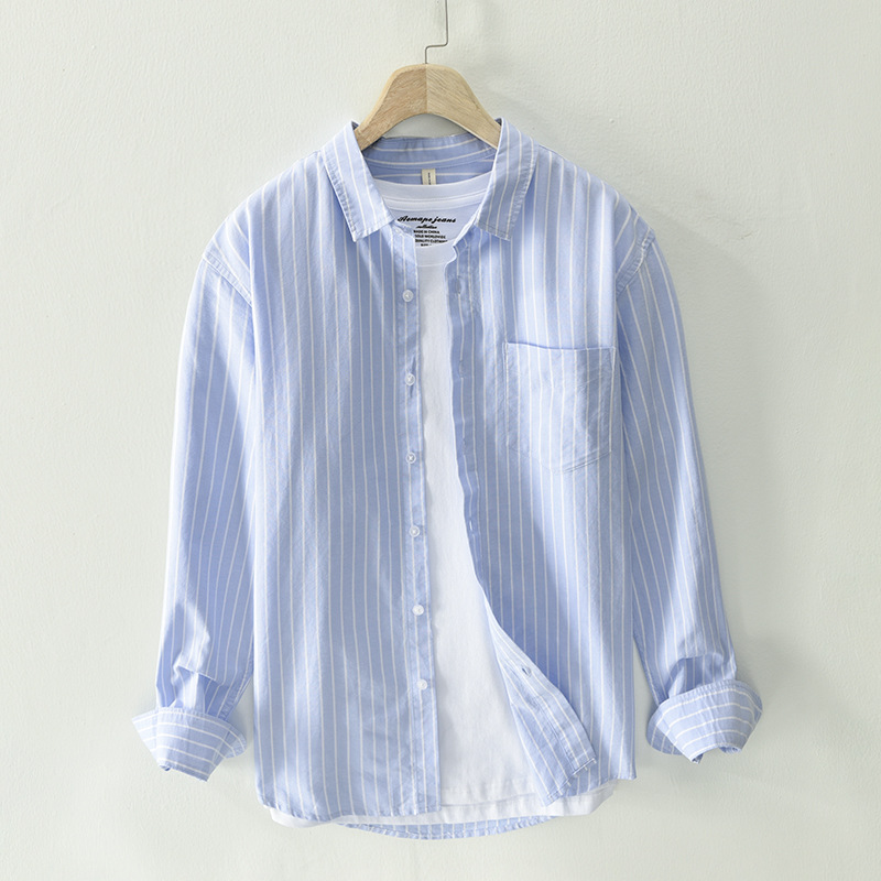 Spring and summer new men's casual simple striped long sleeve cotton shirt a generation of 8803