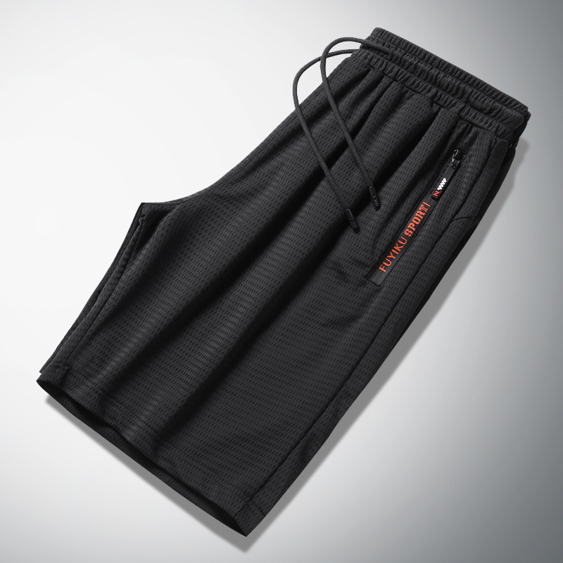 Summer Ice Silk Casual Shorts Men's Air Conditioning Pants Large Size Elastic Trousers Sports Half-length Pants Quick-drying Pants Mesh Nine