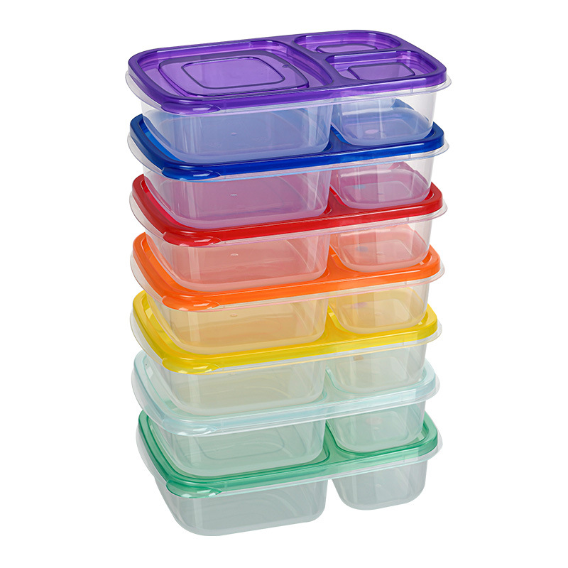 Food-grade lunch box selling large capacity 3-cell light food packing box candy-colored PP lunch box take-out plastic box
