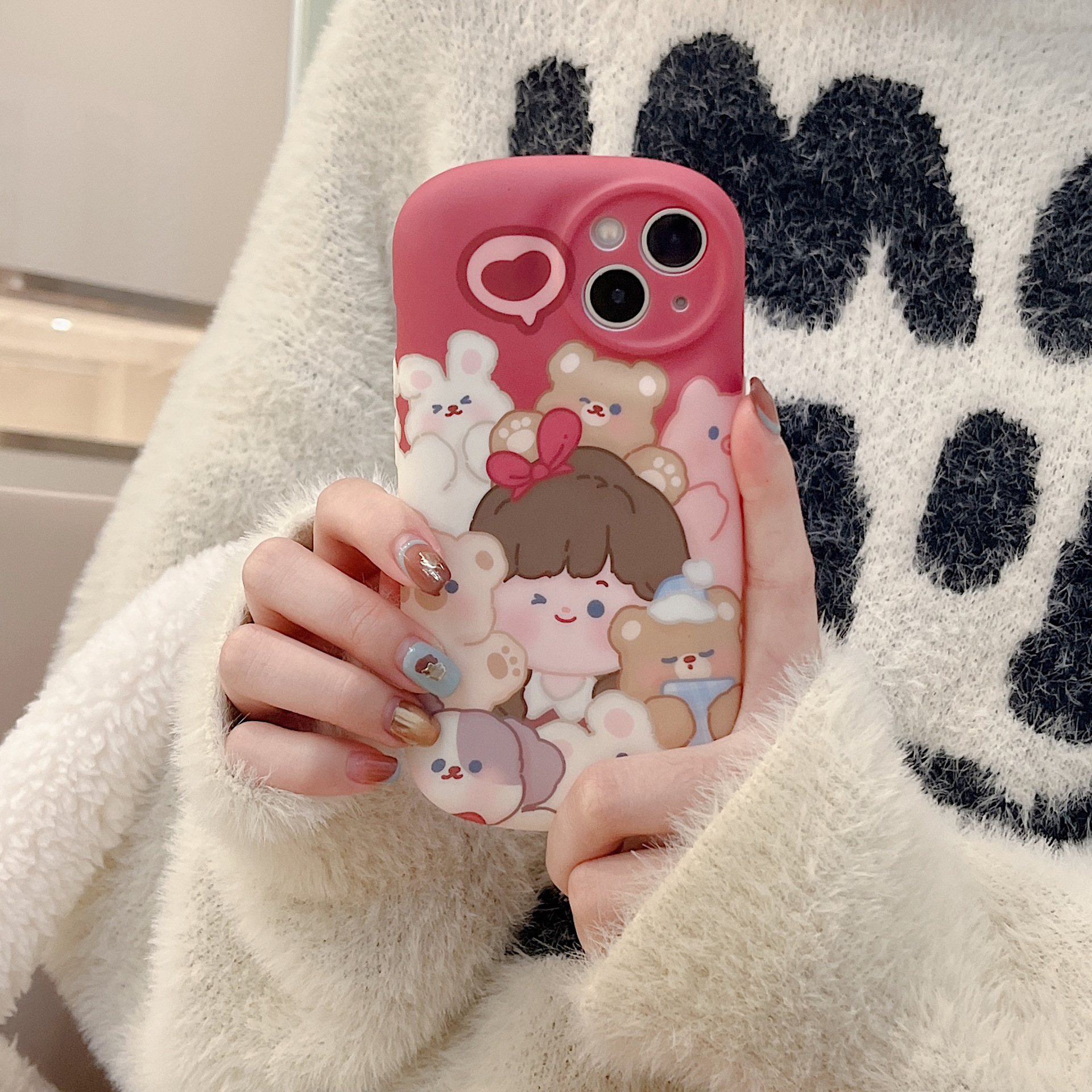 卡通可愛動物女孩適用iPhone14pro max蘋果13手機殼11/12新款磨砂