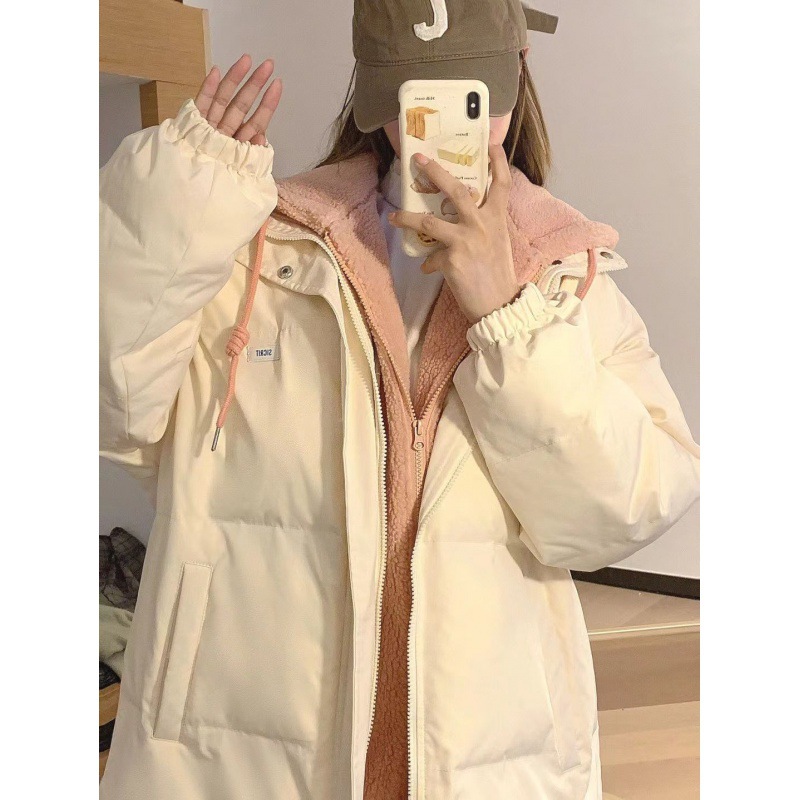 Cappotto corto imbottito in cotone con cappuccio spesso abbinato in stile coreano da donna, invernale, per studenti, alla moda_voghion.com