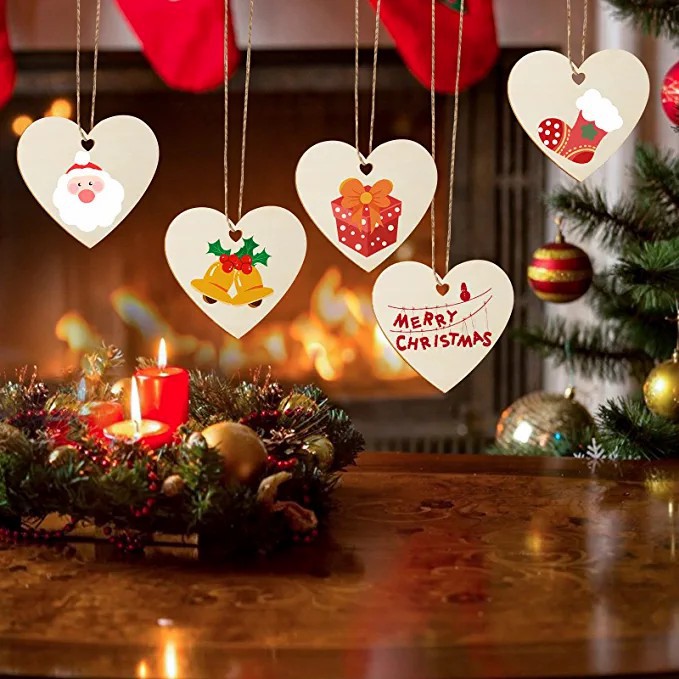 Cross-border hot DIY blank wood pieces Valentine's Day Christmas creative decoration heart-shaped hand-painted pendant decoration
