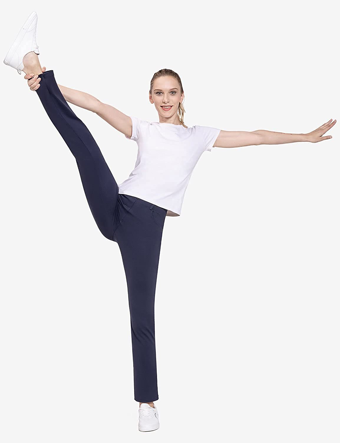 Amazon new European and American foreign trade 2021 solid color stretch yoga pants high waist business casual flared pants 4 Pockets