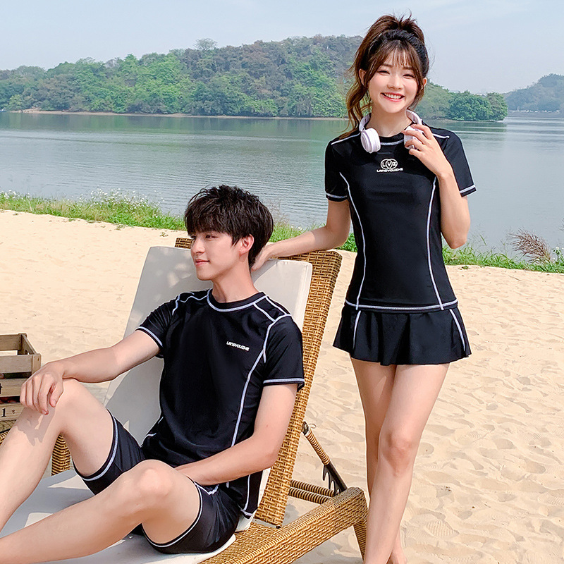 Couples Swimsuit New Split Skirt Swimsuit Women's Conservative Large Size Men's Pants Foreign Trade AliExpress Amazon