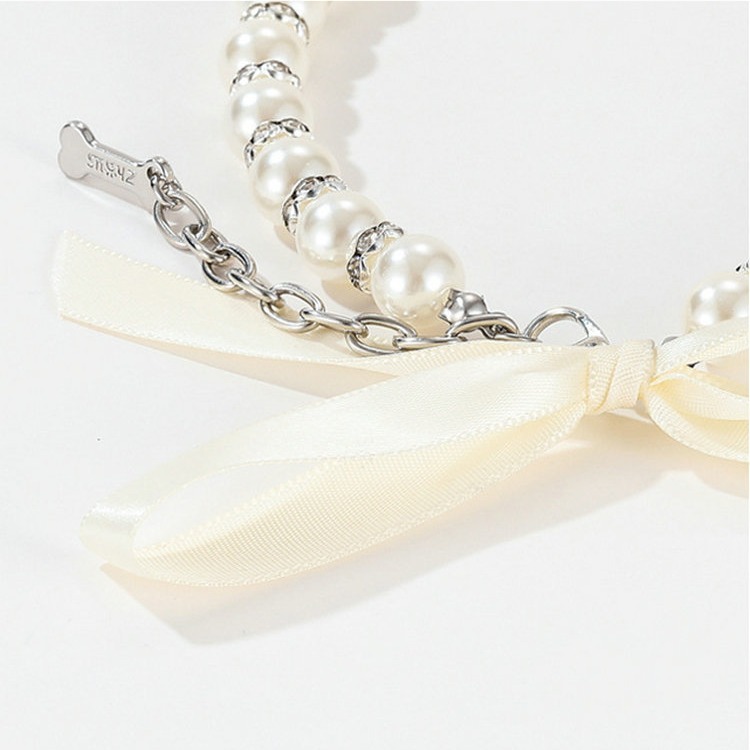 Zhous Pet Products Collar Traction Rope Collar Pearl Cat Necklace Medium and Small Dog Collar Neck Jewelry
